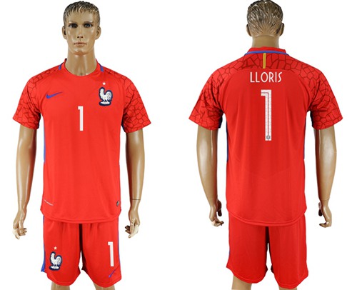 France #1 LLORIS Red Goalkeeper Soccer Country Jersey